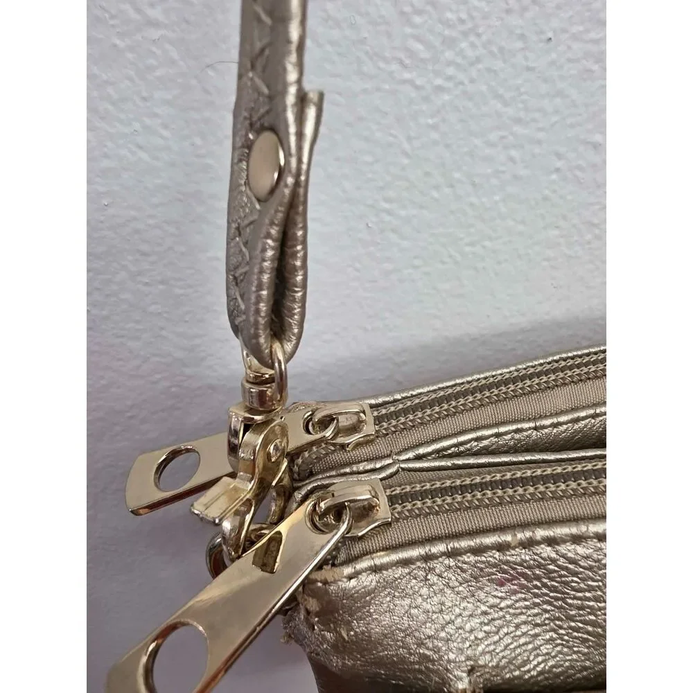 Michael Kors Metallic Gold Double Zip Crossbody Bag